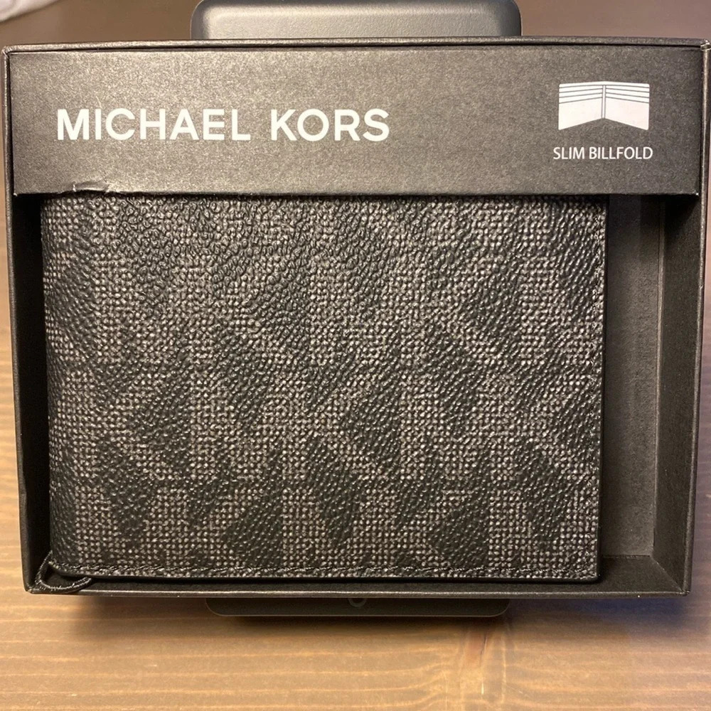 Michael Kors Jet Set Slim Billfold Wallet Black Monogram Logo Mens - Picture 5 of 5